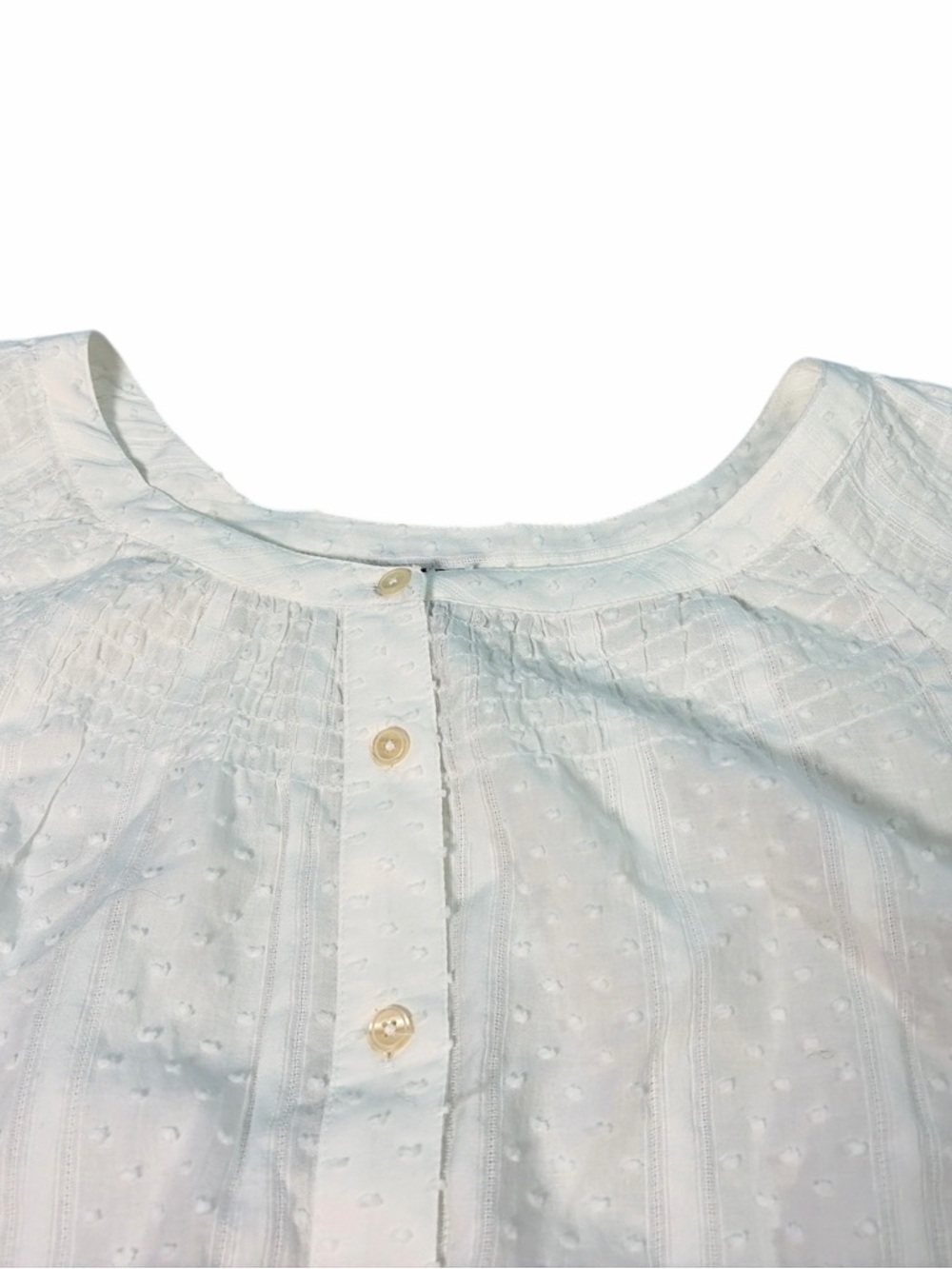 Talbots Top Womens 3Xp White Pleated Polka Dot Textured Button - Picture 2 of 9
